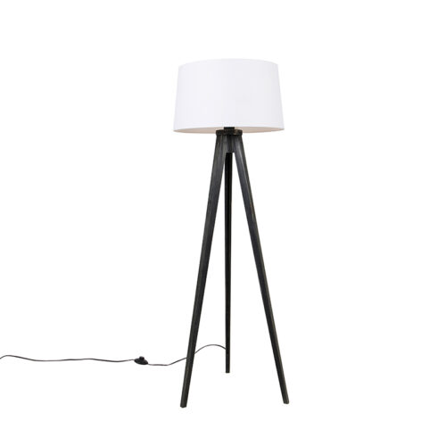 Háromlábú fekete lámpa vászon árnyékolóval fehér 45 cm - Tripod Classic