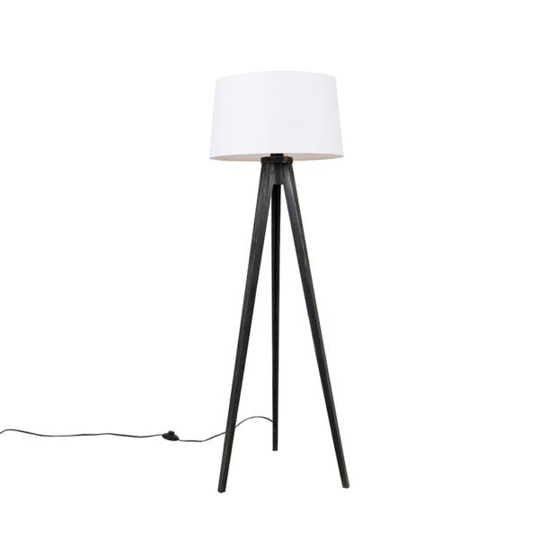 Háromlábú fekete lámpa vászon árnyékolóval fehér 45 cm - Tripod Classic
