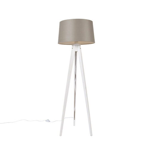 Modern állványos lámpa fehér vászon árnyékolóval bézs színben 45 cm - Tripod Classic