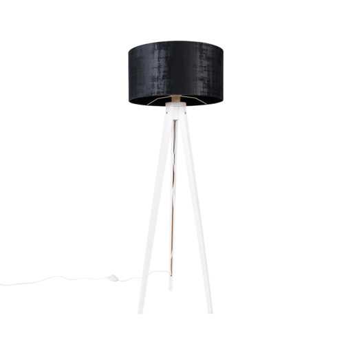 Modern állólámpa állvány fehér fekete bársony árnyékolóval 50 cm - Tripod Classic