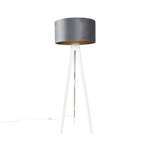 Modern állólámpa állvány fehér szürke bársony árnyékolóval 50 cm - Tripod Classic