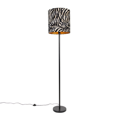 Modern állólámpa fekete szövetbúrával zebra mintával 40 cm - Simplo