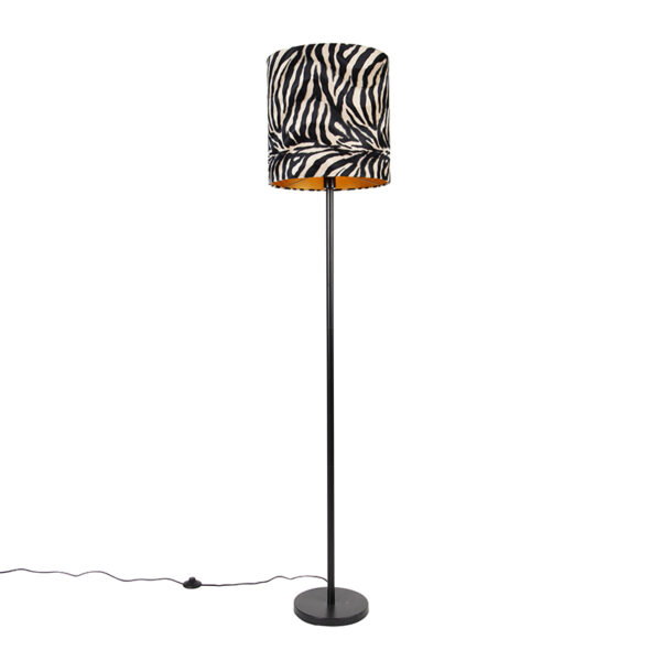 Modern állólámpa fekete szövetbúrával zebra mintával 40 cm - Simplo