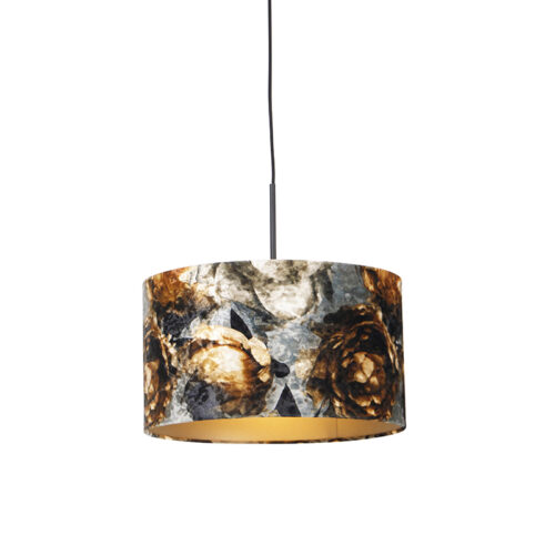 Modern függőlámpa fekete virágos búrával 35 cm - Combi