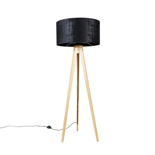 Állólámpa fa fekete textilbúrával 50 cm - Tripod Classic