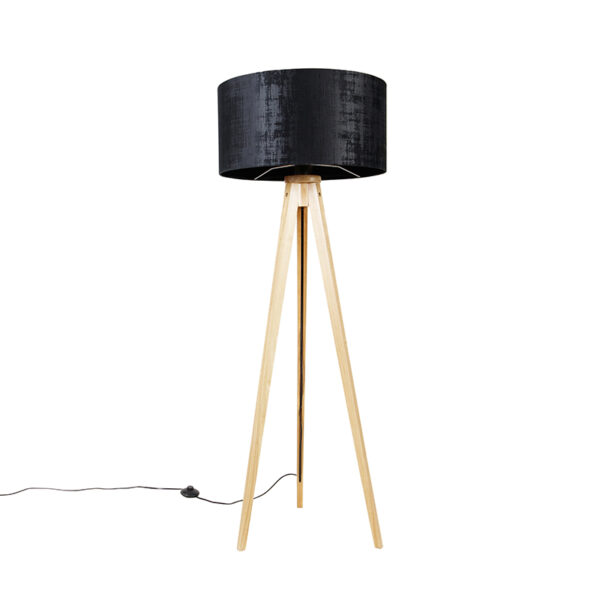 Állólámpa fa fekete textilbúrával 50 cm - Tripod Classic
