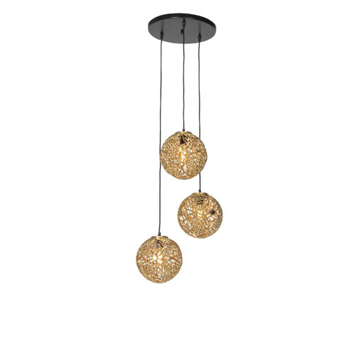 Art Deco függőlámpa arany kerek 3-lámpás - Maro