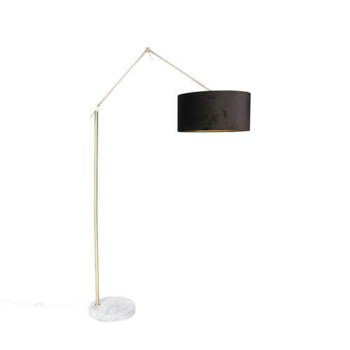 Modern állólámpa arany bársony árnyékolóval fekete 50 cm - Editor