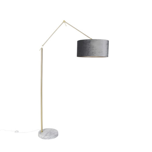 Modern állólámpa arany bársony árnyékolóval szürke 50 cm - Editor