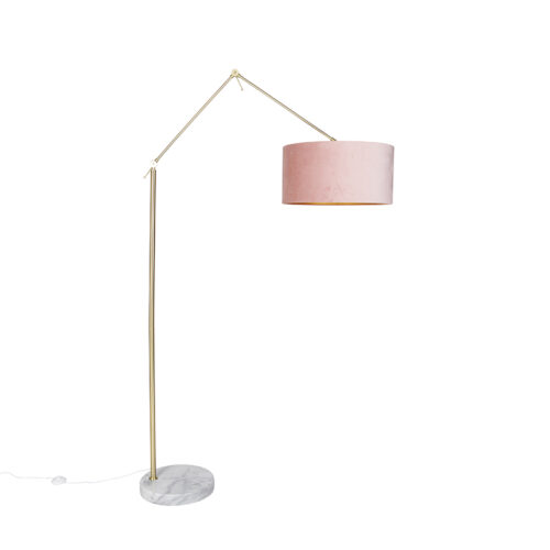 Modern állólámpa arany bársony árnyékolóval rózsaszín 50 cm - Editor