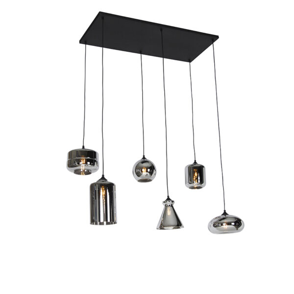 Art Deco függőlámpa fekete füstüveggel 6 lámpás - Wallace