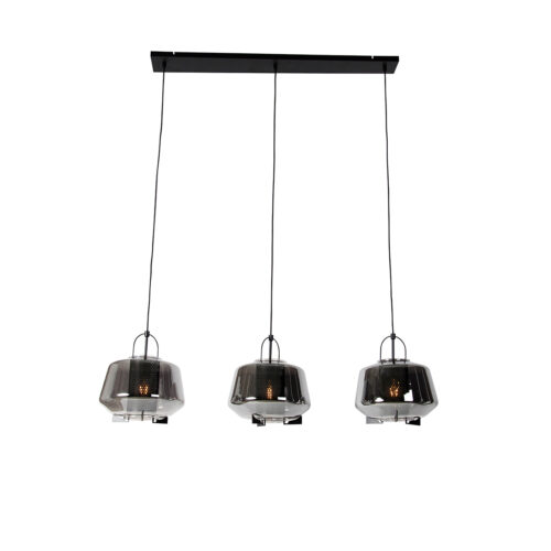 Függőlámpa fekete füstüveggel 30 cm hosszúkás 3-lámpás - Kevin