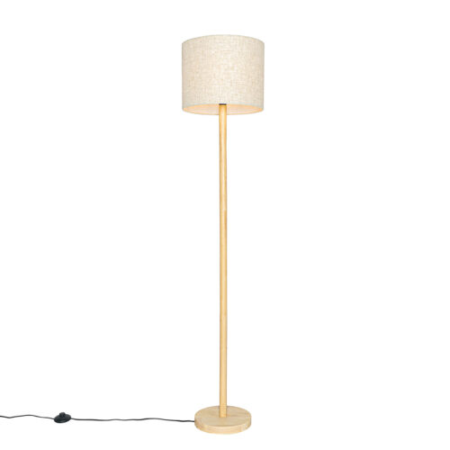 Rusztikus állólámpa fa és lenvászon árnyékolóval bézs 32 cm - Mels