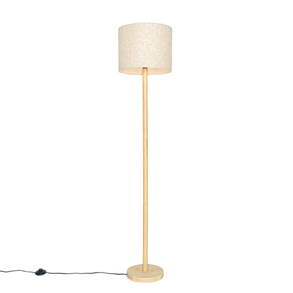 Rusztikus állólámpa fa és lenvászon árnyékolóval bézs 32 cm - Mels