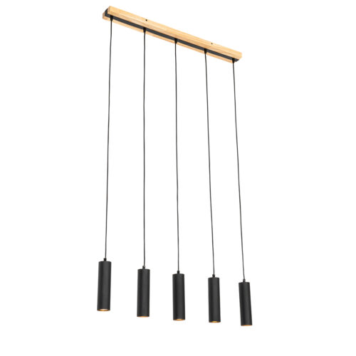 Modern fekete lógólámpa fával 5 lámpás - Jeana