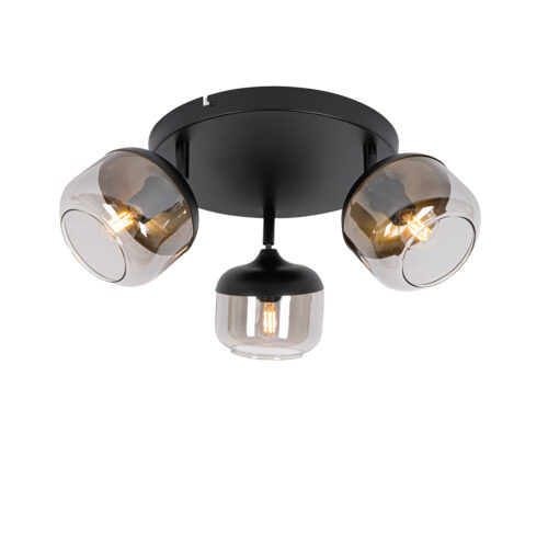 Design spotlámpa fekete arannyal és füstüveggel 3-lámpás kerek - Kyan