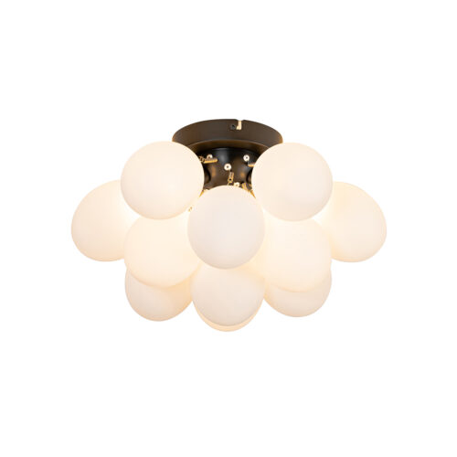 Art Deco mennyezeti lámpa fekete opál üveggel 3-lámpás - Uvas