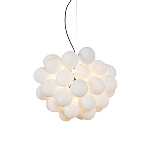 Art Deco függőlámpa fekete opál üveggel 8-lámpás kerek - Uvas