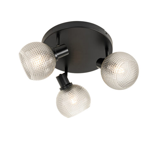 Design spotlámpa fekete füstüveggel 3-lámpás kerek - Chico