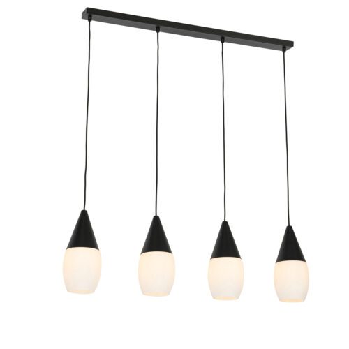 Modern fekete lógólámpa opál üveggel 4-lámpás - Drop