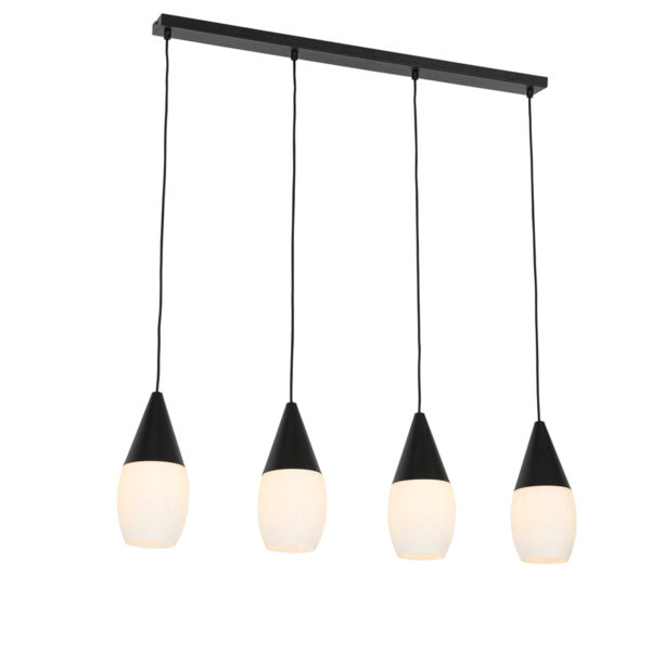 Modern fekete lógólámpa opál üveggel 4-lámpás - Drop