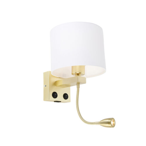 Arany fali lámpa USB-vel és fehér búrával 18 cm - Brescia Combi