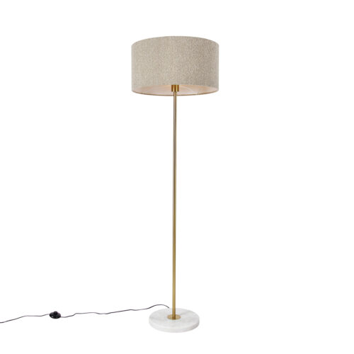 Modern állólámpa sárgarézzel és boucle árnyékolóval