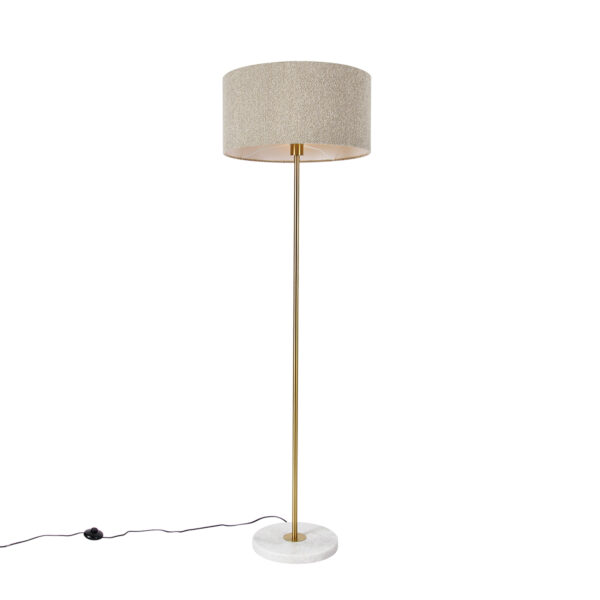 Modern állólámpa sárgarézzel és boucle árnyékolóval