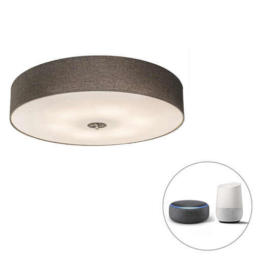 Okos mennyezeti lámpa taupe 70 cm 6 darab A60 WiFi izzóval - Drum Jute