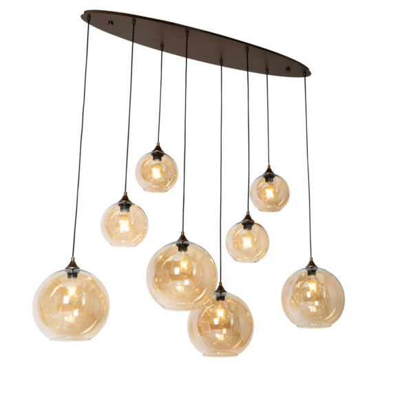 Art Deco függőlámpa sötét bronz színű borostyán üveggel ovális 8-lámpás - Sandra