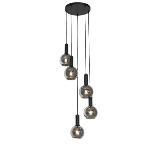 Art Deco lógólámpa fekete füstüveggel kerek 5-lámpás - Josje