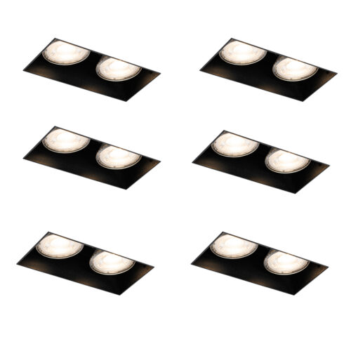 6 db-os süllyesztett spotlámpa szett fekete GU10 50 mm 2 fényforrású