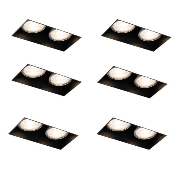 6 db-os süllyesztett spotlámpa szett fekete GU10 50 mm 2 fényforrású