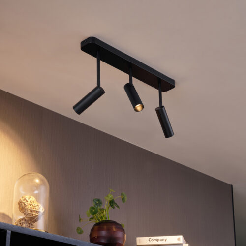 Lekerekített fekete GU10 35 mm-es mennyezeti spotlámpa 3-lámpás állítható - Kate