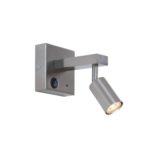 Modern acél fali lámpa USB-C csatlakozóval