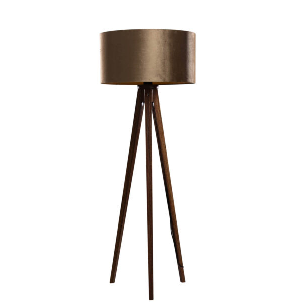 Háromlábú állólámpa diófa talppal és bronz bársony lámpabúrával 50 cm - Tripod Classic
