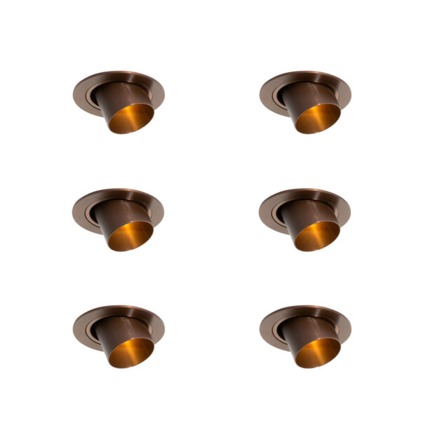 6 darabos süllyesztett spotlámpa szett sötét bronz GU10 35mm kerek dönthető - Installa