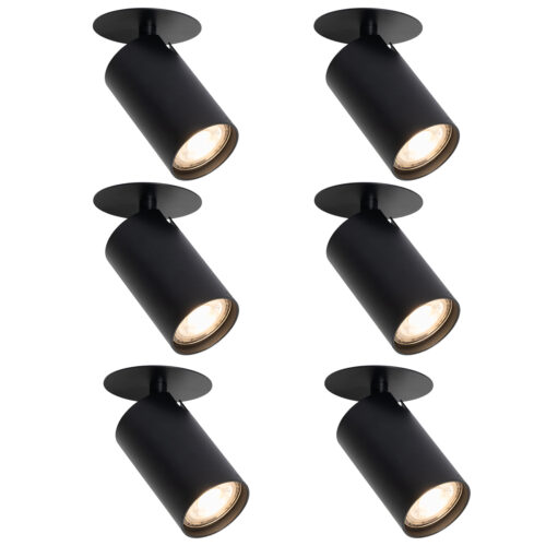 6 darabos modern süllyesztett spotlámpa szett fekete GU10 50mm - Chels