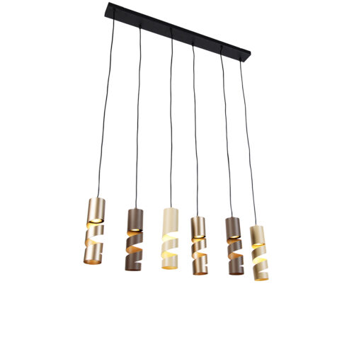 Moderne hanglamp zwart met taupe en beige 6-lichts - Stream