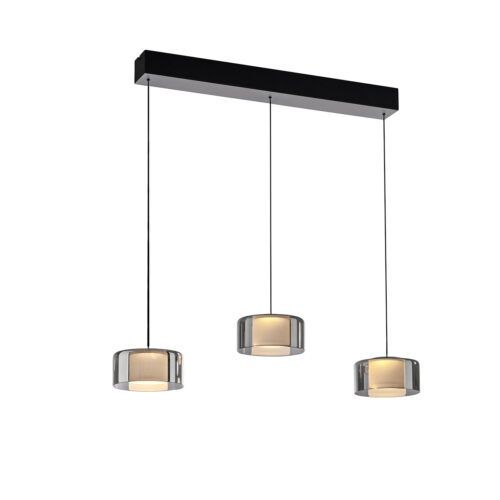 Hanglamp zwart met smoke glas incl. LED 3-lichts easylift - Rika