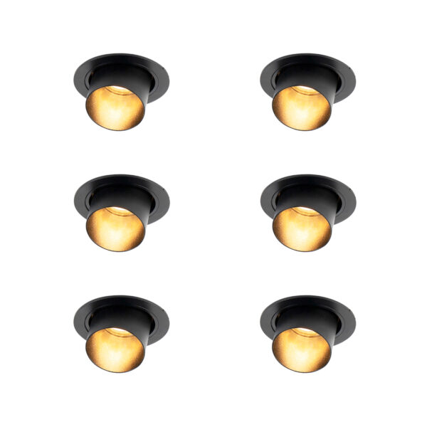 6 darabos modern süllyesztett spotlámpa készlet fekete kerek dönthető - Installa