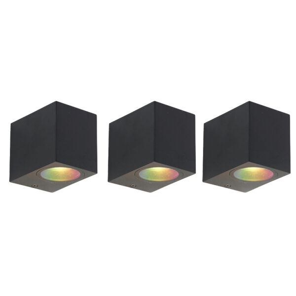 3 darabos intelligens fali lámpa szett fekete GU10 50mm IP44 - Baleno
