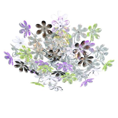 Krómozott mennyezeti lámpa többszínű műanyag virágokkal 56 cm - Fiore