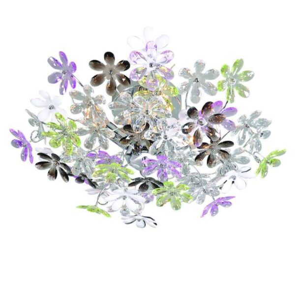 Krómozott mennyezeti lámpa többszínű műanyag virágokkal 56 cm - Fiore