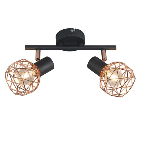 Modern spotlámpa fekete rézzel 2-lámpás - Mesh