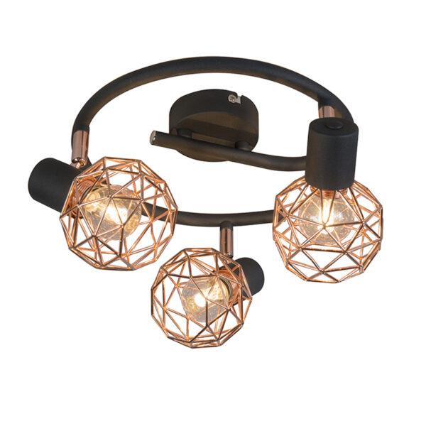 Modern spotlámpa fekete rézzel 3-lámpás - Mesh