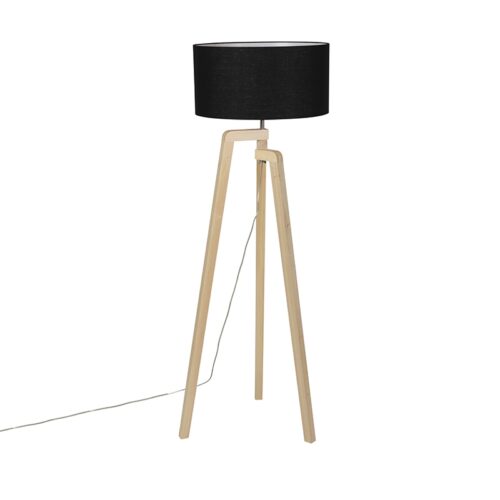 Modern állólámpa fa fekete árnyékolóval 45 cm - Puros