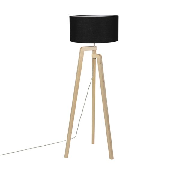 Modern állólámpa fa fekete árnyékolóval 45 cm - Puros