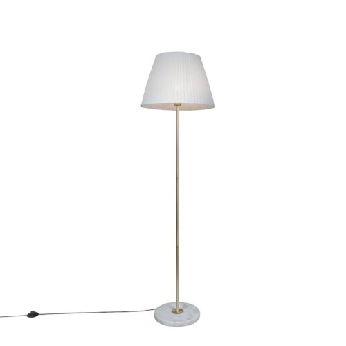 Retro állólámpa sárgarézzel és pliszé árnyékolóval krémszínű 45 cm - Kaso
