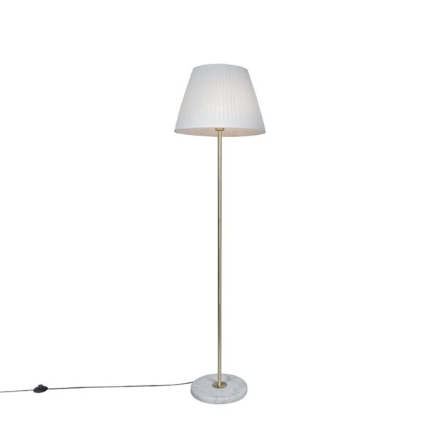 Retro állólámpa sárgarézzel és pliszé árnyékolóval krémszínű 45 cm - Kaso